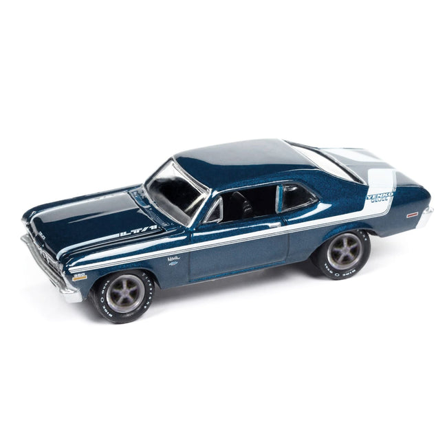 1970 Chevrolet Nova Yenko Deuce Fathom Blue Metallic with White Stripes "Muscle Cars USA" Series 1/64 Diecast Model Car by Johnny Lightning-Johnny Lightning-ModelCars.com
