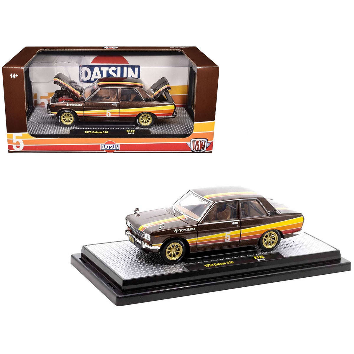 1970 Datsun 510 #5 Brown Metallic with Stripes Limited Edition to 4250 pieces Worldwide 1/24 Diecast Model Car by M2 Machines-M2-ModelCars.com