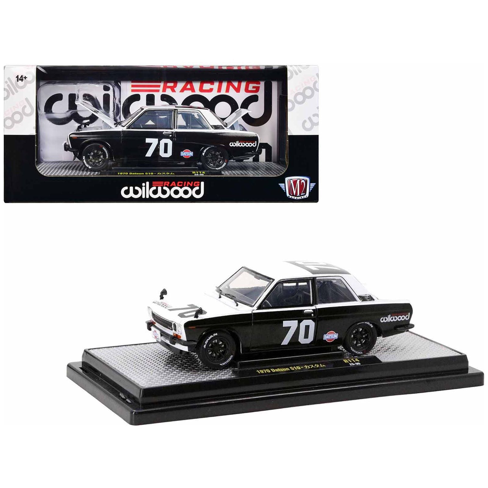 1970 Datsun 510 70 Black and White "Wilwood Racing" Limited Edition to 6000 pieces Worldwide 1/24 Diecast Model Car by M2 Machines - M2 - ModelCars.com