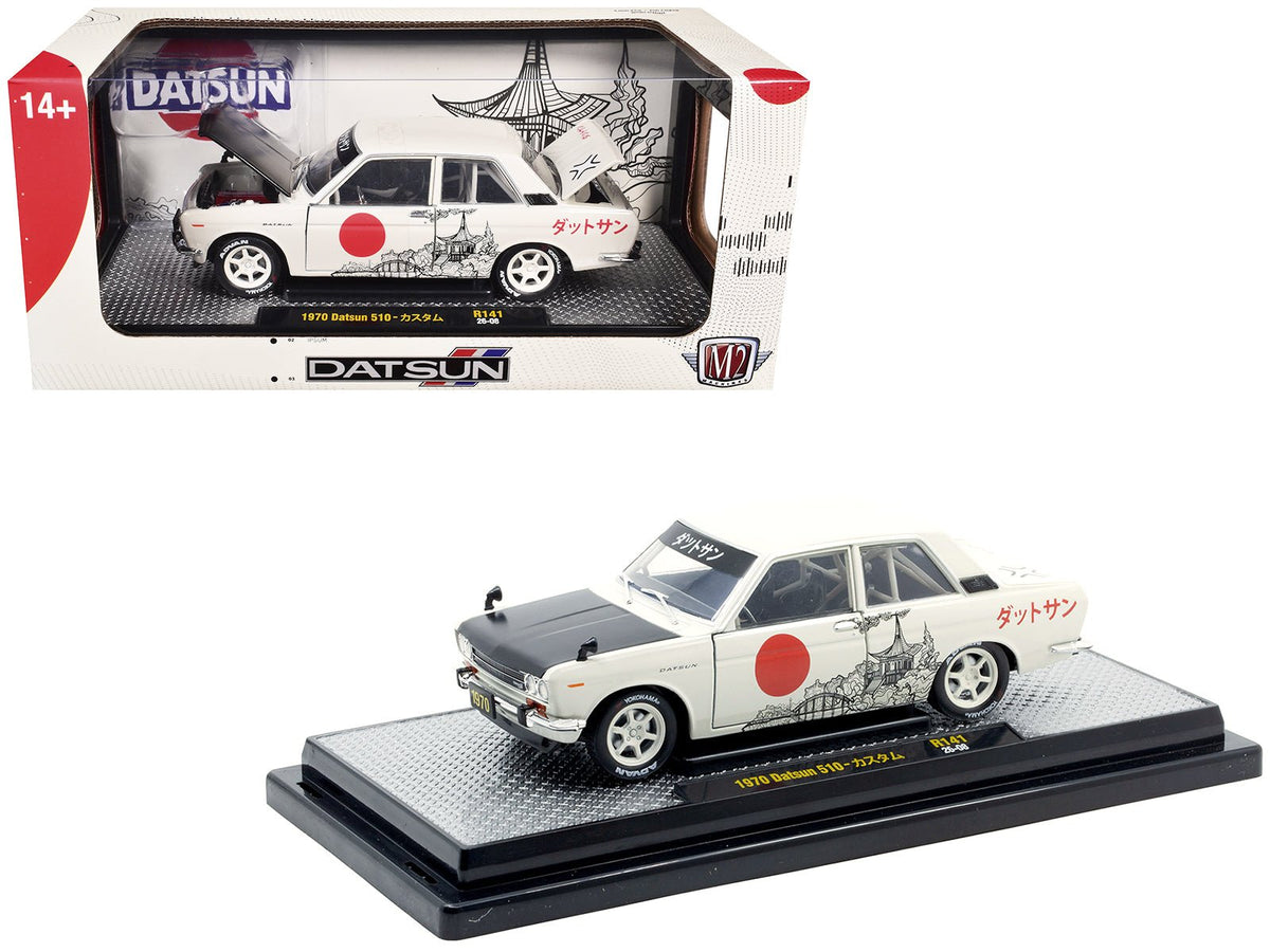 1970 Datsun 510 Light Gray with Japanese Graphics Limited Edition to 4050 pieces Worldwide 1/24 Diecast Model Car by M2 Machines-M2-ModelCars.com
