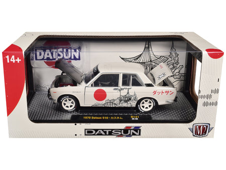 1970 Datsun 510 Light Gray with Japanese Graphics Limited Edition to 4050 pieces Worldwide 1/24 Diecast Model Car by M2 Machines-M2-ModelCars.com