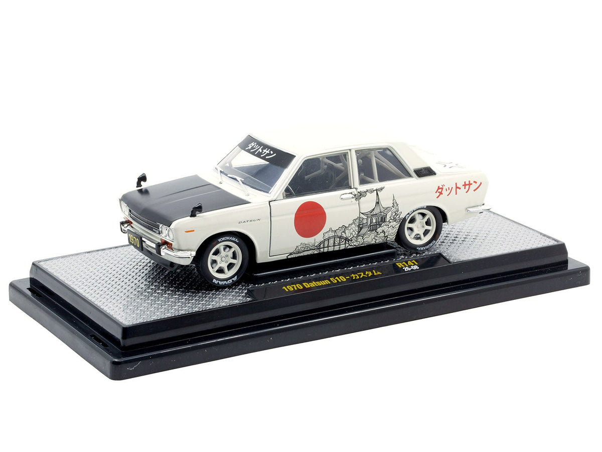 1970 Datsun 510 Light Gray with Japanese Graphics Limited Edition to 4050 pieces Worldwide 1/24 Diecast Model Car by M2 Machines-M2-ModelCars.com