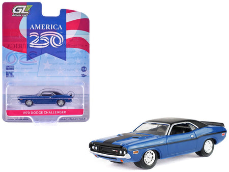 1970 Dodge Challenger Blue with Black Top "America 250 Edition" "Anniversary Collection" Series 18 1/64 Diecast Model Car by Greenlight-Greenlight-ModelCars.com