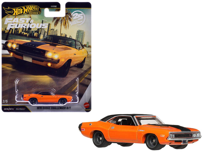 1970 Dodge Challenger R/T Orange with Black Hood and Top "2 Fast 2 Furious" (2003) Movie "Fast & Furious" Series Diecast Model Car by Hot Wheels-Hotwheels-ModelCars.com