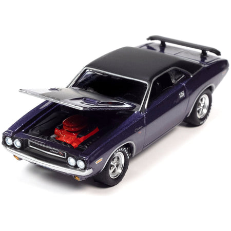 1970 Dodge Challenger R/T Plum Crazy Purple Metallic with Black Top and Hood "USPS (United States Postal Service)" "Pop Culture" 2023 Release 2 1/64 Diecast Model Car by Johnny Lightning-Johnny Lightning-ModelCars.com