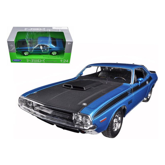 1970 Dodge Challenger T/A Blue Metallic with Black Hood and Black Stripes "NEX Models" 1/24 Diecast Model Car by Welly - Welly - ModelCars.com