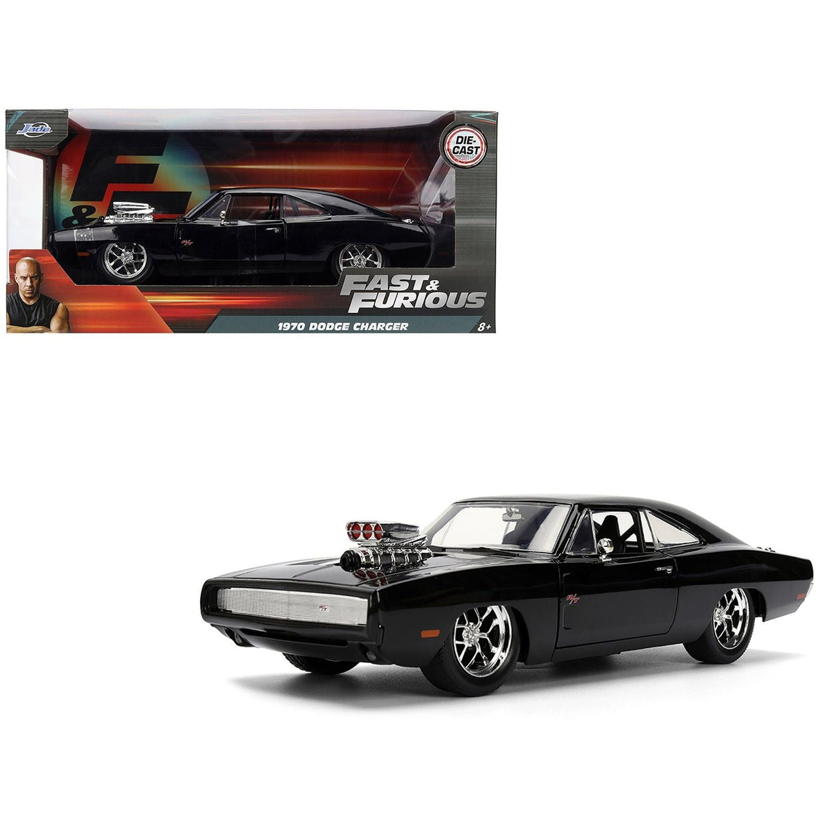 1970 Dodge Charger R/T Black "Furious 7" (2015) Movie "Fast & Furious" Series 1/24 Diecast Model Car by Jada-Jada-ModelCars.com