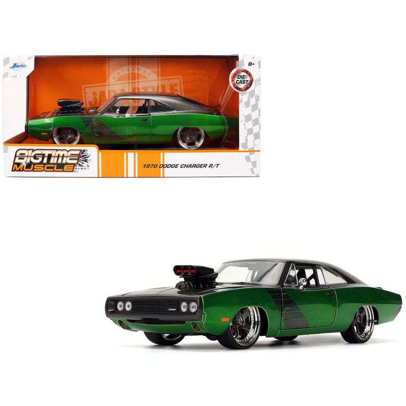 1970 Dodge Charger R/T Dark Gray Metallic and Green Metallic with Dark Gray Stripes "Bigtime Muscle" Series 1/24 Diecast Model Car by Jada - Jada - ModelCars.com