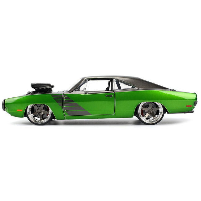 1970 Dodge Charger R/T Dark Gray Metallic and Green Metallic with Dark Gray Stripes "Bigtime Muscle" Series 1/24 Diecast Model Car by Jada-Jada-ModelCars.com