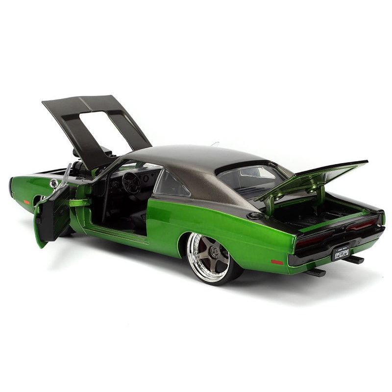 1970 Dodge Charger R/T Dark Gray Metallic and Green Metallic with Dark Gray Stripes "Bigtime Muscle" Series 1/24 Diecast Model Car by Jada-Jada-ModelCars.com