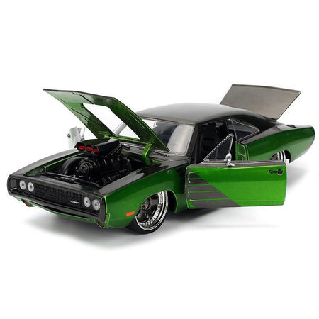 1970 Dodge Charger R/T Dark Gray Metallic and Green Metallic with Dark Gray Stripes "Bigtime Muscle" Series 1/24 Diecast Model Car by Jada-Jada-ModelCars.com