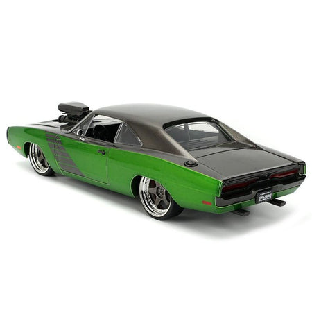 1970 Dodge Charger R/T Dark Gray Metallic and Green Metallic with Dark Gray Stripes "Bigtime Muscle" Series 1/24 Diecast Model Car by Jada-Jada-ModelCars.com