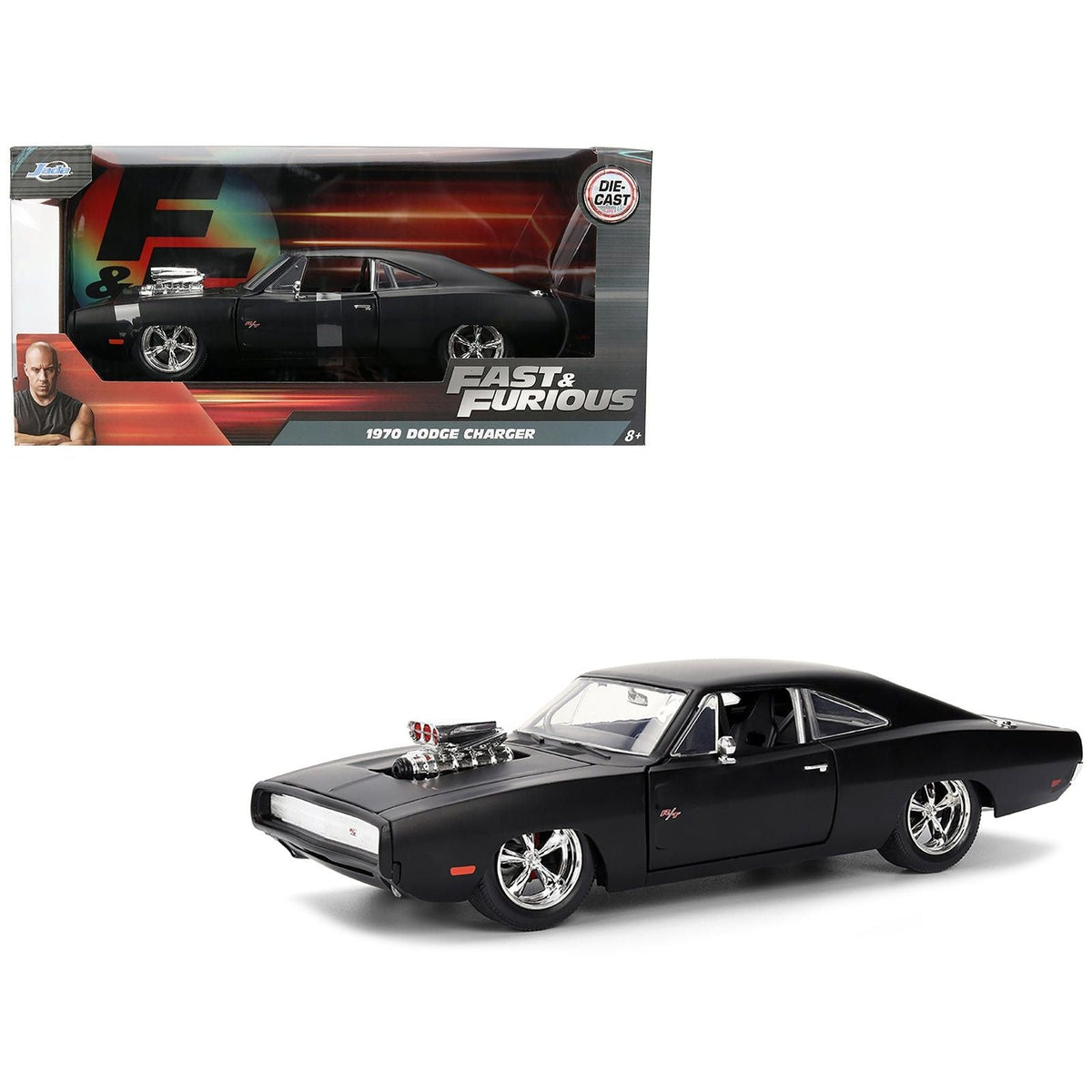 1970 Dodge Charger R/T Matt Black "Fast & Furious" (2009) Movie "Fast & Furious" Series 1/24 Diecast Model Car by Jada-Jada-ModelCars.com
