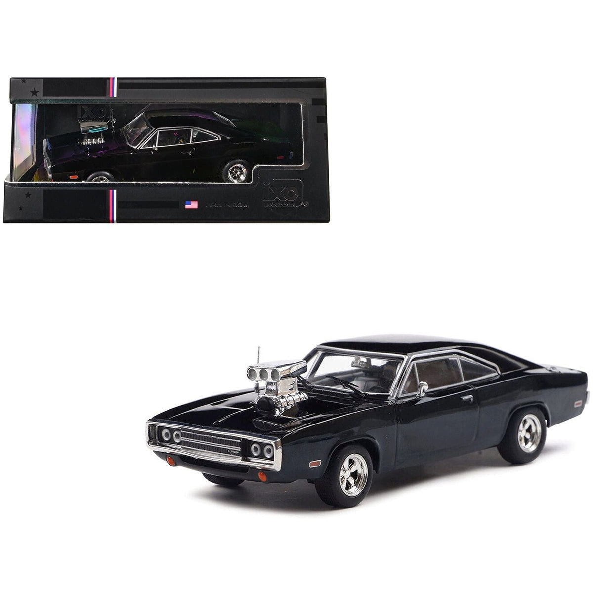 1970 Dodge Charger with Blown Engine Black 1/43 Diecast Model by IXO Models-IXO-ModelCars.com