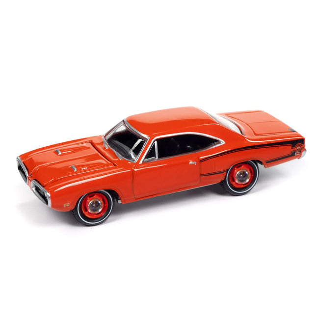 1970 Dodge Coronet Super Bee "Mr. Norm's" Hemi Orange with Black Stripes "Muscle Cars USA" Series 1/64 Diecast Model Car by Johnny Lightning-Johnny Lightning-ModelCars.com