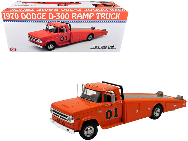 1970 Dodge D-300 Ramp Truck 01 "The General" Orange Limited Edition to 852 pieces Worldwide 1/18 Diecast Model Car by ACME-Acme-ModelCars.com