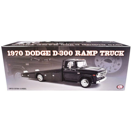 1970 Dodge D-300 Ramp Truck Black with Trucker Wheels Limited Edition to 180 pieces Worldwide 1/18 Diecast Model Car by ACME-Acme-ModelCars.com