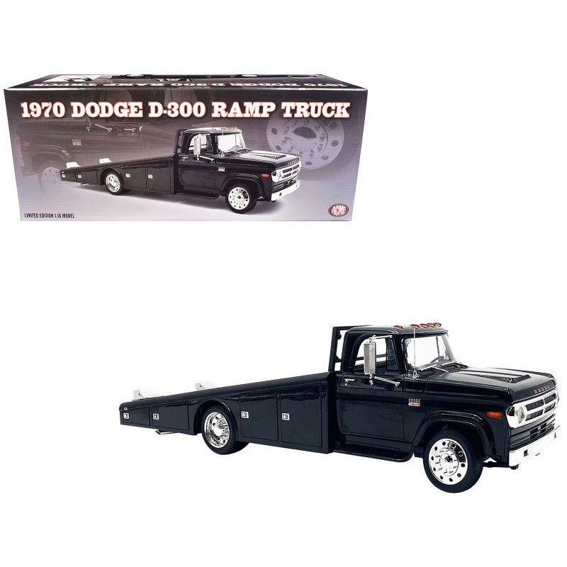 1970 Dodge D-300 Ramp Truck Black with Trucker Wheels Limited Edition to 180 pieces Worldwide 1/18 Diecast Model Car by ACME-Acme-ModelCars.com