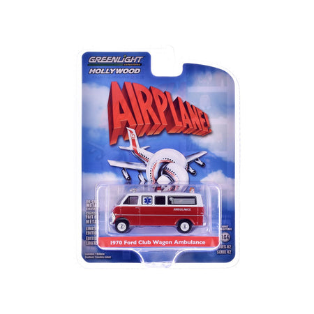 1970 Ford Club Wagon Ambulance Red and White "Airplane!" (1980) Movie "Hollywood Series" Release 42 1/64 Diecast Model Car by Greenlight - Greenlight - ModelCars.com