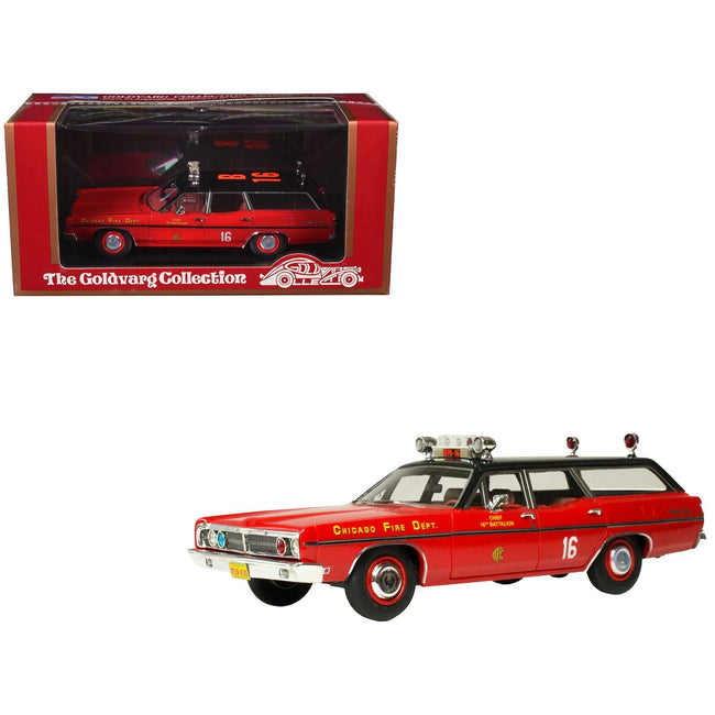 1970 Ford Galaxie Station Wagon "Chicago Fire Department Chief 16th Battalion" Red with Black Top Limited Edition to 300 pieces Worldwide 1/43 Model Car by Goldvarg Collection-Goldvarg Collection-ModelCars.com