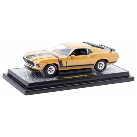 1970 Ford Mustang BOSS 302 Gold Metallic with Black Stripes Limited Edition to 6250 pieces Worldwide 1/24 Diecast Model Car by M2 Machines - M2 - ModelCars.com