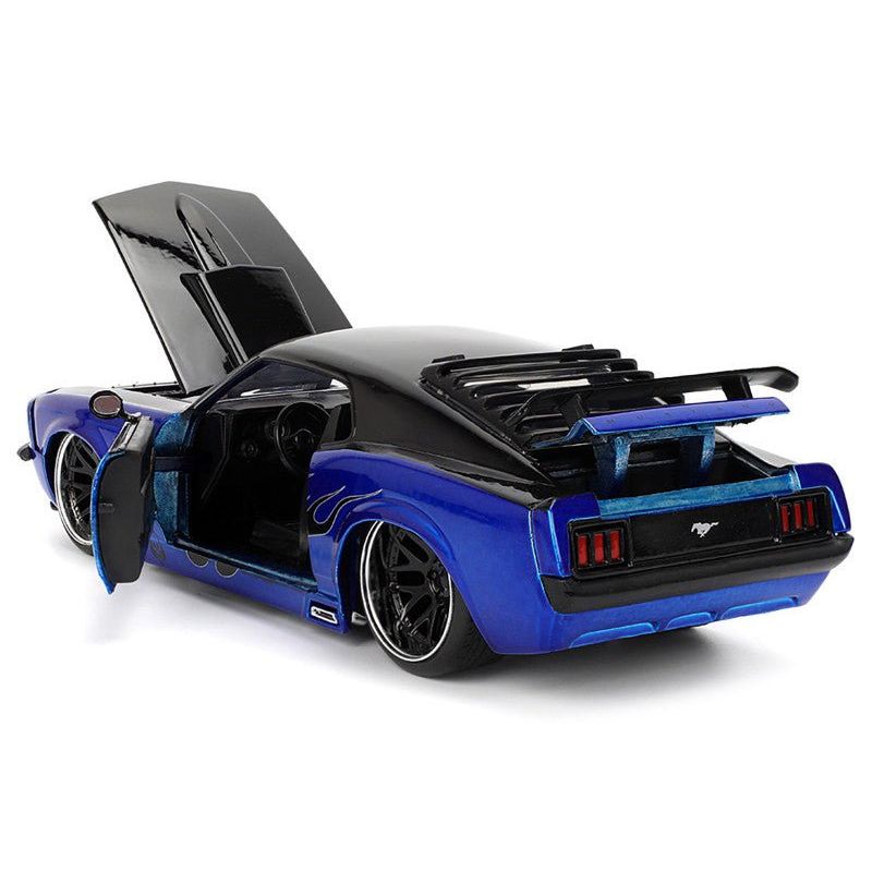 1970 Ford Mustang Boss 429 Black and Blue Metallic with Flames "Bigtime Muscle" Series 1/24 Diecast Model Car by Jada - Jada - ModelCars.com