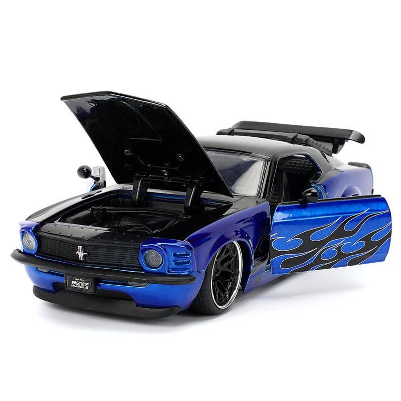 1970 Ford Mustang Boss 429 Black and Blue Metallic with Flames "Bigtime Muscle" Series 1/24 Diecast Model Car by Jada - Jada - ModelCars.com