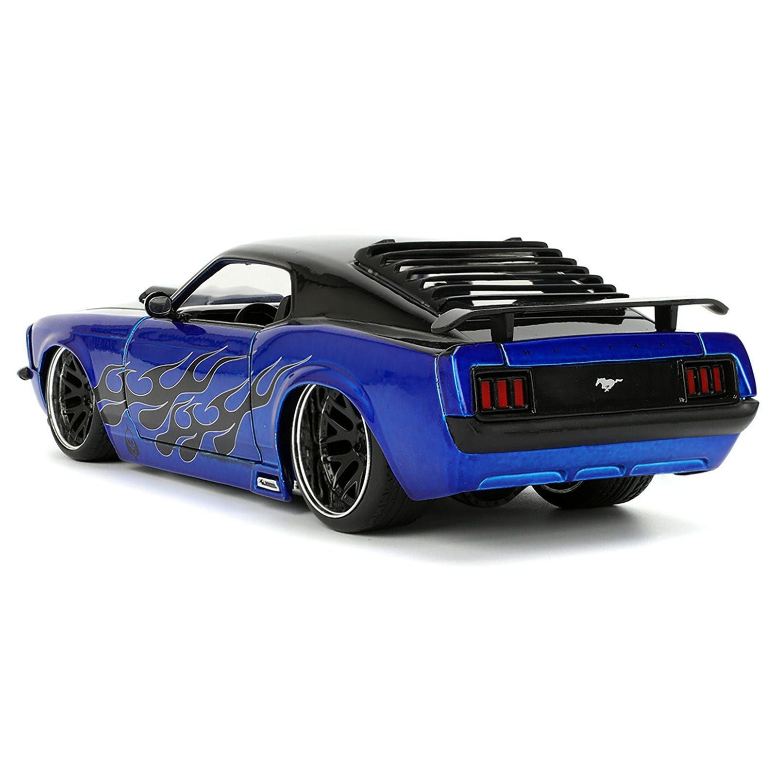 1970 Ford Mustang Boss 429 Black and Blue Metallic with Flames "Bigtime Muscle" Series 1/24 Diecast Model Car by Jada - Jada - ModelCars.com