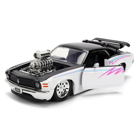 1970 Ford Mustang Boss 429 Black and White with Graphics "Bigtime Muscle" Series 1/24 Diecast Model Car by Jada-Jada-ModelCars.com