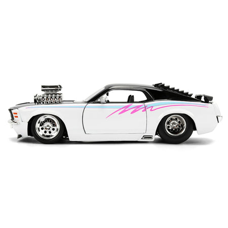 1970 Ford Mustang Boss 429 Black and White with Graphics "Bigtime Muscle" Series 1/24 Diecast Model Car by Jada-Jada-ModelCars.com