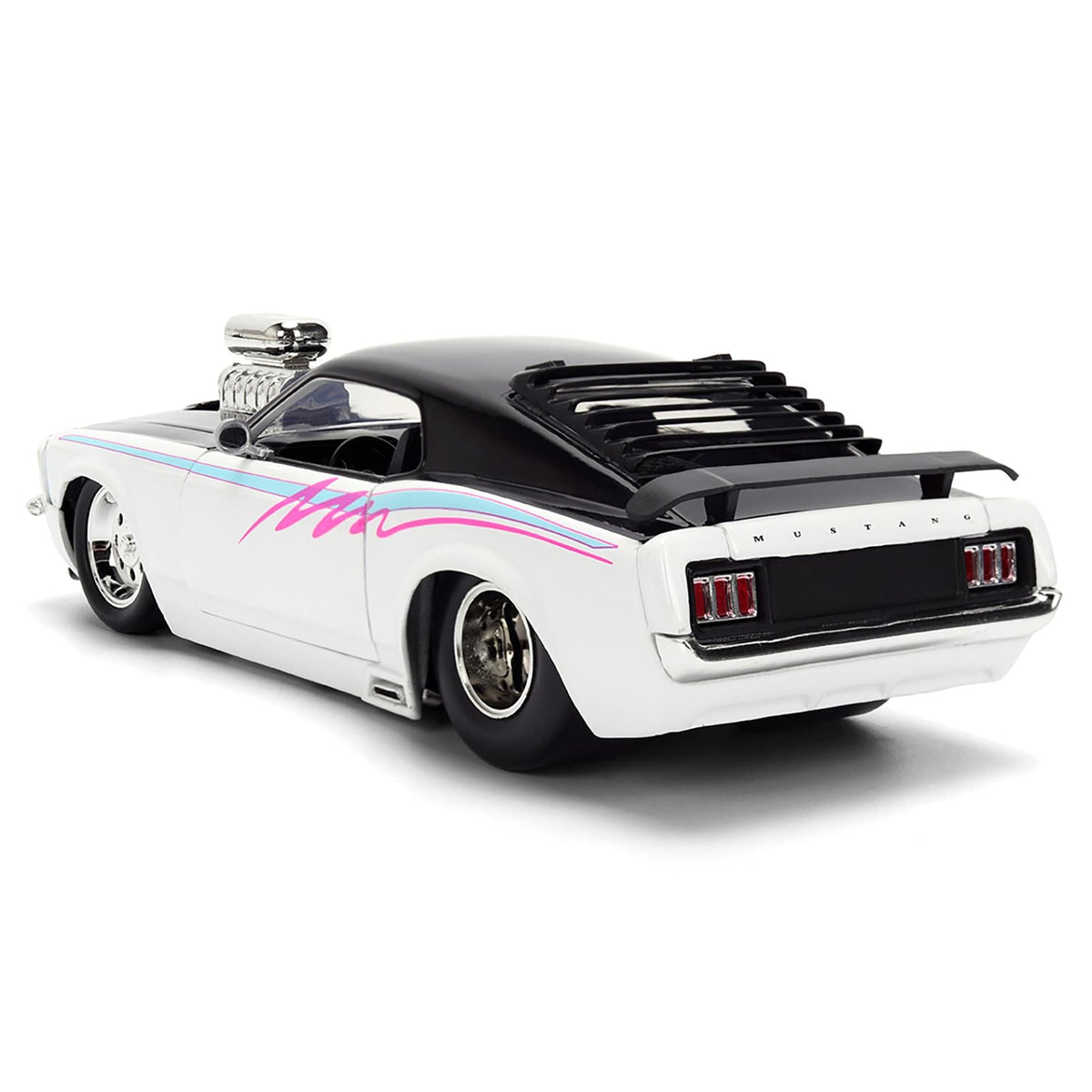 1970 Ford Mustang Boss 429 Black and White with Graphics "Bigtime Muscle" Series 1/24 Diecast Model Car by Jada-Jada-ModelCars.com