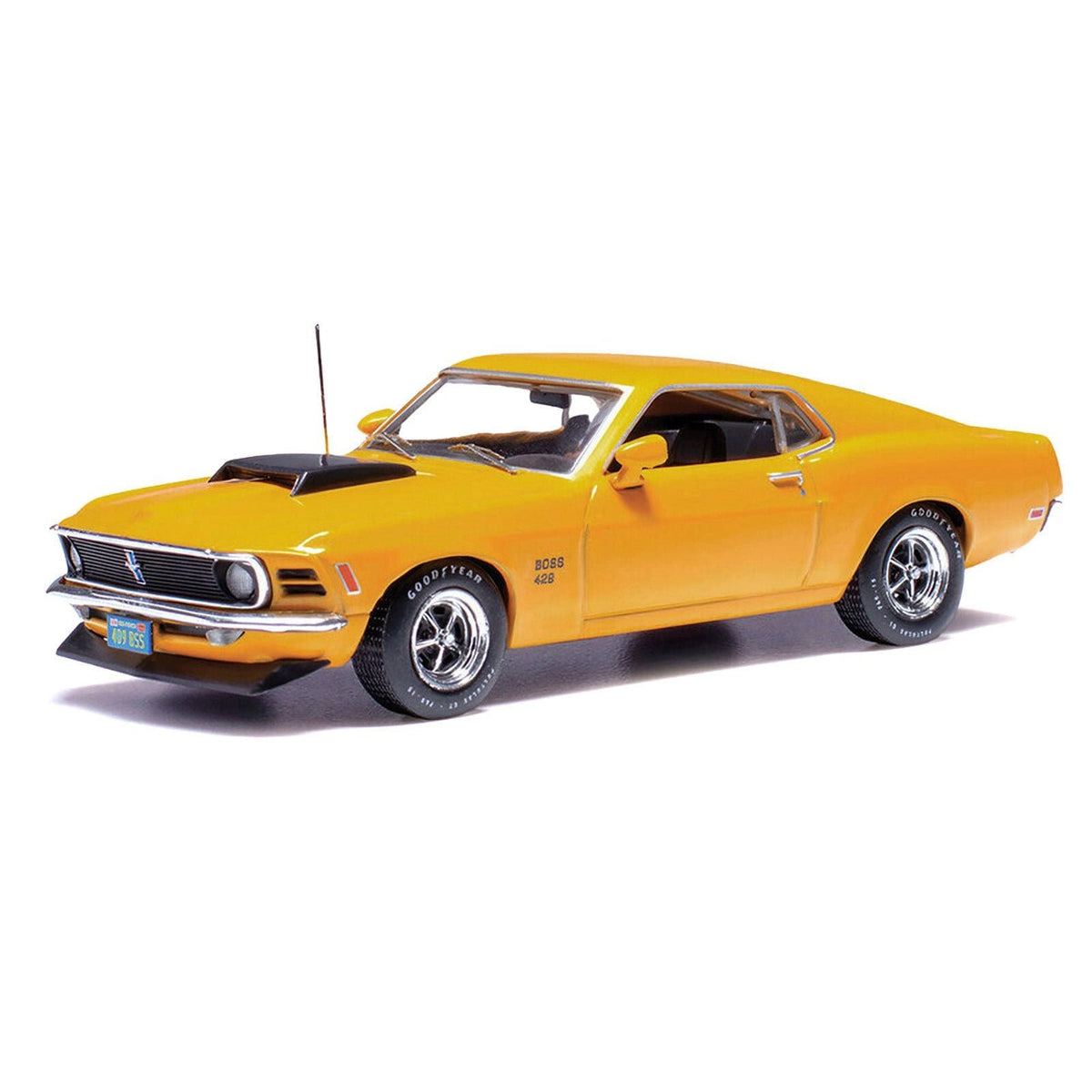 1970 Ford Mustang Boss 429 Bright Yellow with Black Hood Scoop 1/43 Diecast Model Car by IXO Models-IXO-ModelCars.com