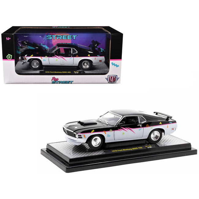 1970 Ford Mustang BOSS 429 "Pro Street" Black and Gray with Graphics Limited Edition to 6650 pieces Worldwide 1/24 Diecast Model Car by M2 Machines-M2-ModelCars.com