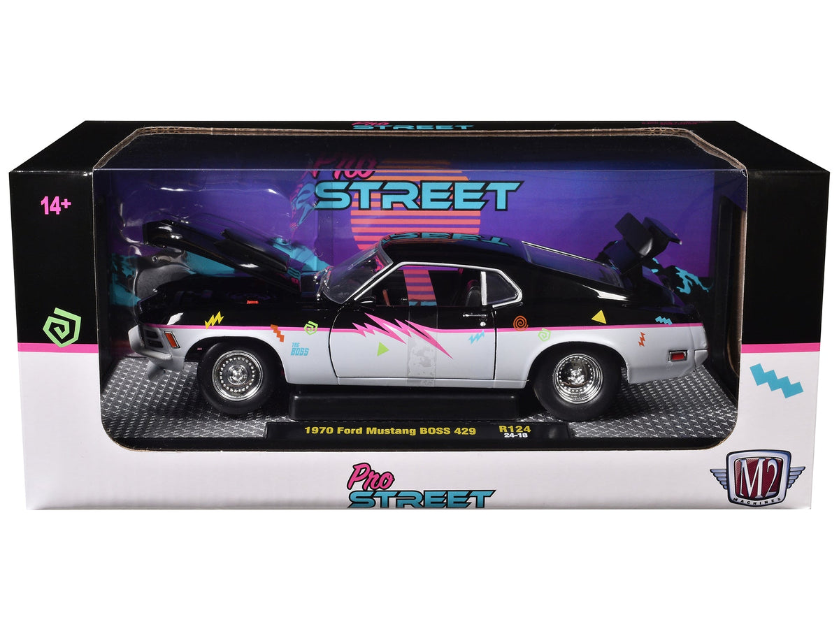 1970 Ford Mustang BOSS 429 "Pro Street" Black and Gray with Graphics Limited Edition to 6650 pieces Worldwide 1/24 Diecast Model Car by M2 Machines-M2-ModelCars.com