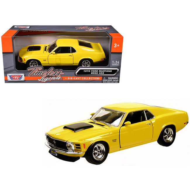 1970 Ford Mustang Boss 429 Yellow 1/24 Diecast Model Car by Motormax-Motormax-ModelCars.com
