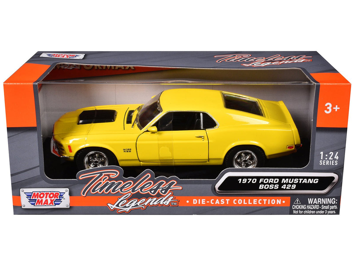 1970 Ford Mustang Boss 429 Yellow 1/24 Diecast Model Car by Motormax-Motormax-ModelCars.com