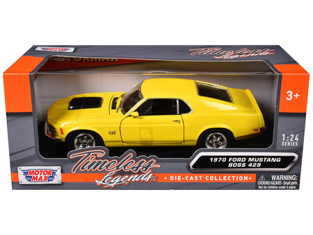 1970 Ford Mustang Boss 429 Yellow 1/24 Diecast Model Car by Motormax-Motormax-ModelCars.com