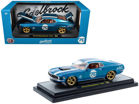 1970 Ford Mustang Sportsroof 70 Blue Metallic with White Stripes Limited Edition to 4050 pieces Worldwide 1/24 Diecast Model Car by M2 Machines-M2-ModelCars.com