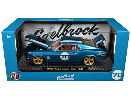 1970 Ford Mustang Sportsroof 70 Blue Metallic with White Stripes Limited Edition to 4050 pieces Worldwide 1/24 Diecast Model Car by M2 Machines-M2-ModelCars.com