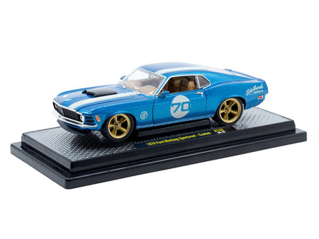 1970 Ford Mustang Sportsroof 70 Blue Metallic with White Stripes Limited Edition to 4050 pieces Worldwide 1/24 Diecast Model Car by M2 Machines-M2-ModelCars.com