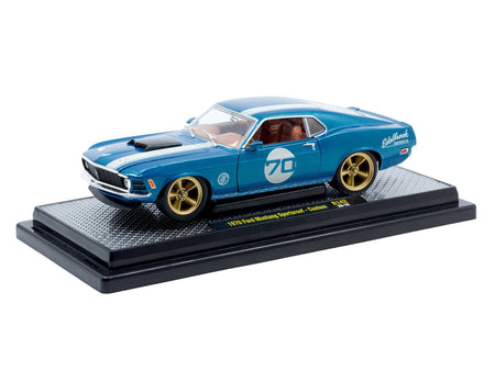 1970 Ford Mustang Sportsroof 70 Blue Metallic with White Stripes Limited Edition to 4050 pieces Worldwide 1/24 Diecast Model Car by M2 Machines-M2-ModelCars.com