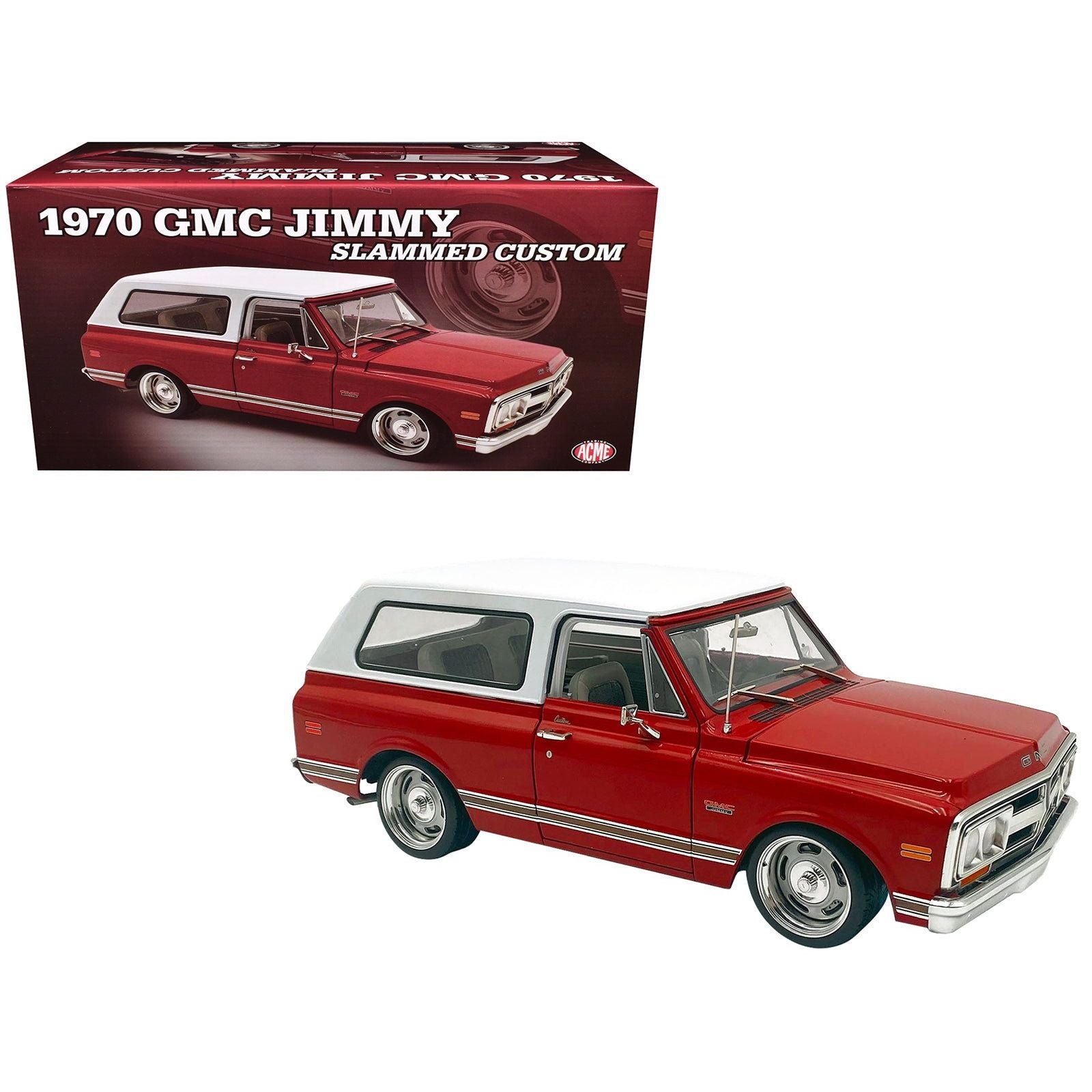 1970 GMC Jimmy Red Metallic with White Top "Slammed Custom" Limited Edition to 402 pieces Worldwide 1/18 Diecast Model Car by ACME - Acme - ModelCars.com
