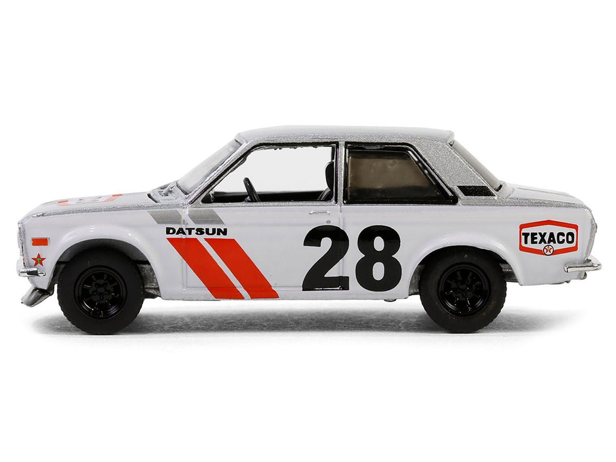 1970 Nissan Datsun 510 #28 "Texaco" Silver Metallic and White with Red Stripes "Texaco Special Edition" Series 1 1/64 Diecast Model Car by Greenlight-Greenlight-ModelCars.com