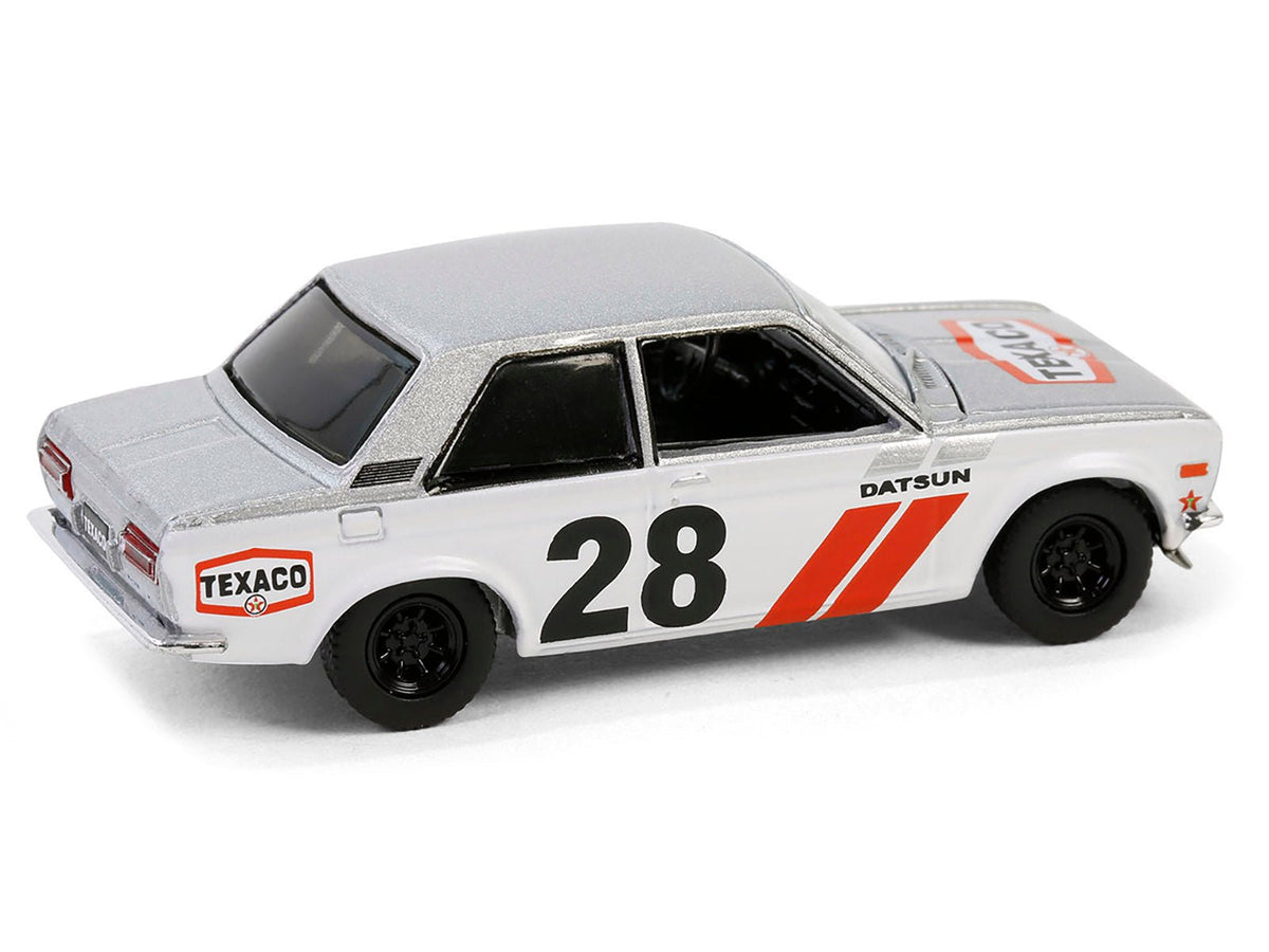 1970 Nissan Datsun 510 #28 "Texaco" Silver Metallic and White with Red Stripes "Texaco Special Edition" Series 1 1/64 Diecast Model Car by Greenlight-Greenlight-ModelCars.com
