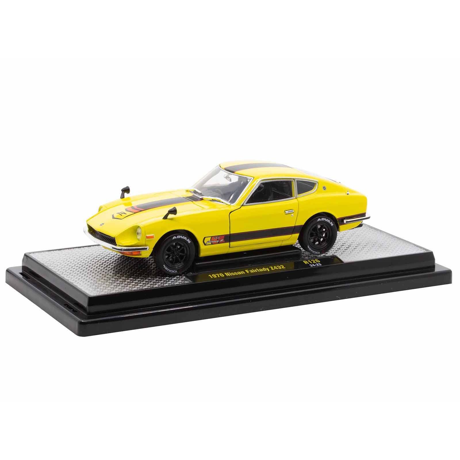 1970 Nissan Fairlady Z 432 RHD (Right Hand Drive) 3 Yellow with Black Stripes Limited Edition to 4250 pieces Worldwide 1/24 Diecast Model Car by M2 Machines - M2 - ModelCars.com