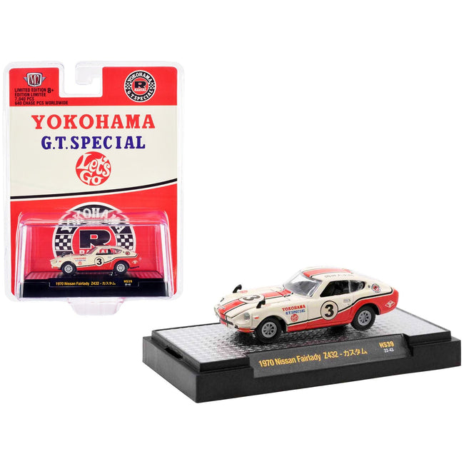 1970 Nissan Fairlady Z432 RHD (Right Hand Drive) 3 White with Red Stripes "Yokohama G.T. Special" Limited Edition to 7040 pieces Worldwide 1/64 Diecast Model Car by M2 Machine - M2 - ModelCars.com