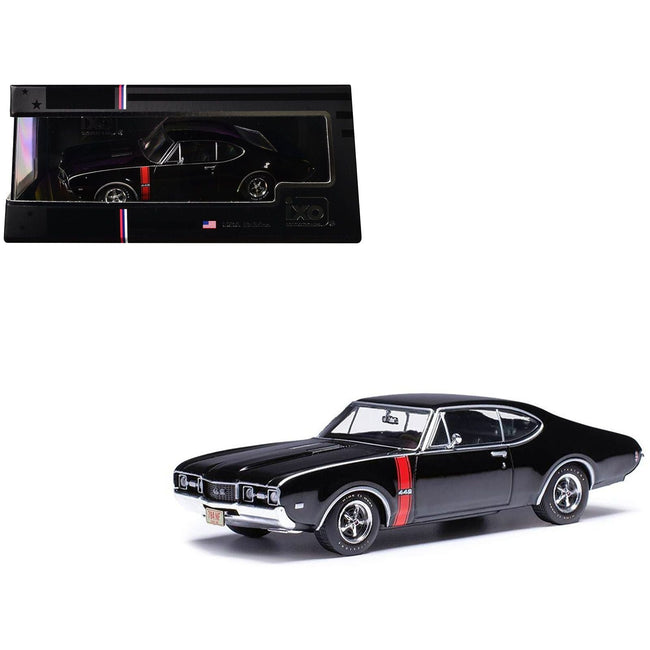 1970 Oldsmobile 442 W-30 Ebony Black with Red Stripes 1/43 Diecast Model by IXO Models-IXO-ModelCars.com
