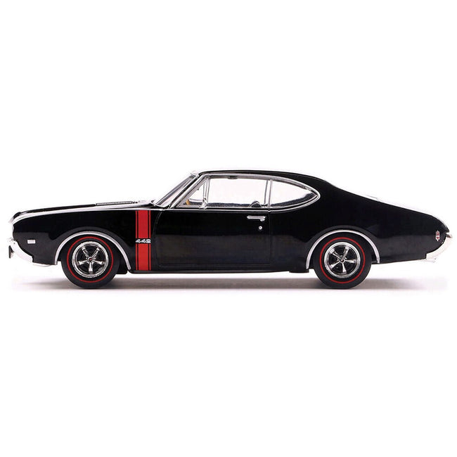 1970 Oldsmobile 442 W-30 Ebony Black with Red Stripes 1/43 Diecast Model by IXO Models-IXO-ModelCars.com