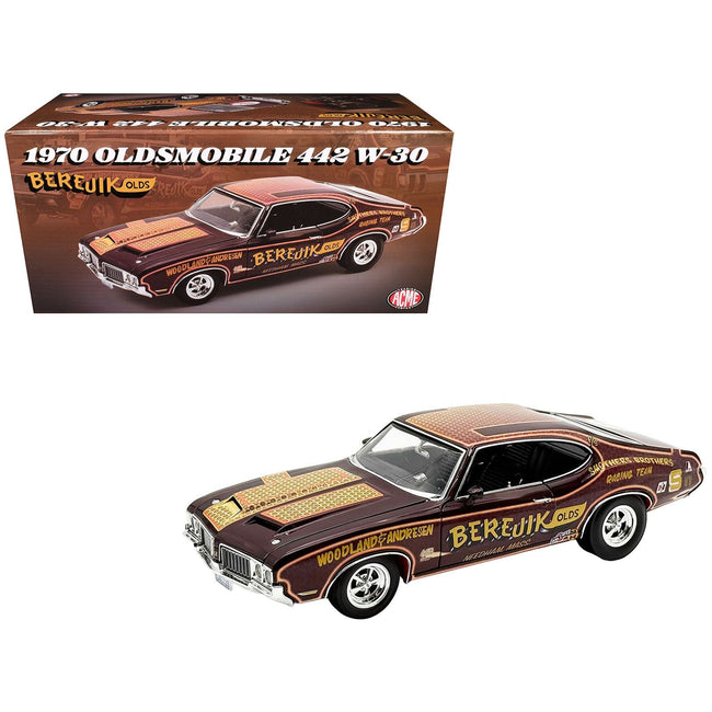 1970 Oldsmobile 442 W30 "Berejik Olds" Brown with Gold Graphics Limited Edition to 402 pieces Worldwide 1/18 Diecast Model Car by ACME-Acme-ModelCars.com