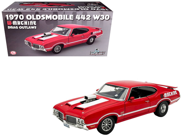1970 Oldsmobile 442 W30 "W-Machine - Drag Outlaws" Red with White Stripes Limited Edition to 300 pieces Worldwide 1/18 Diecast Model Car by ACME-Acme-ModelCars.com